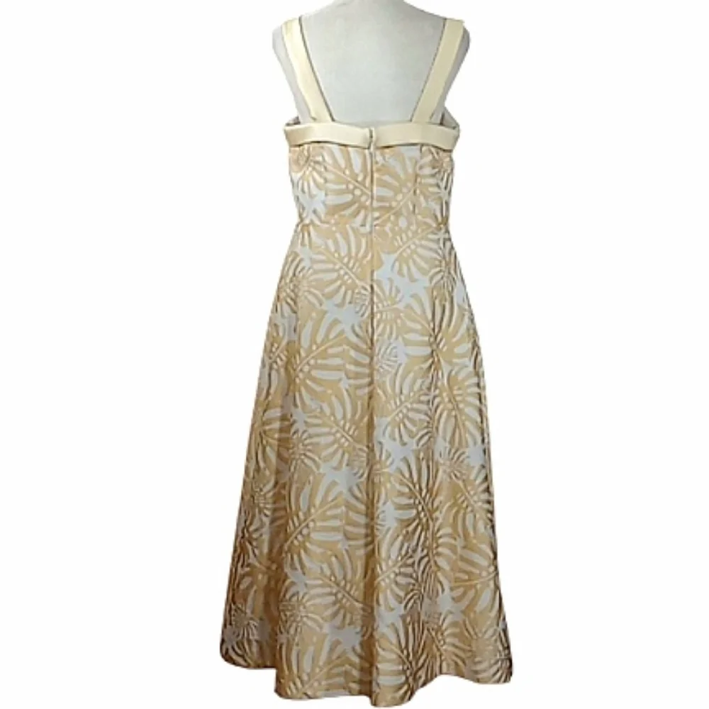 Kay Unger Liv Palm Leaf Jacquard Tea Length Cocktail Dress Size 6